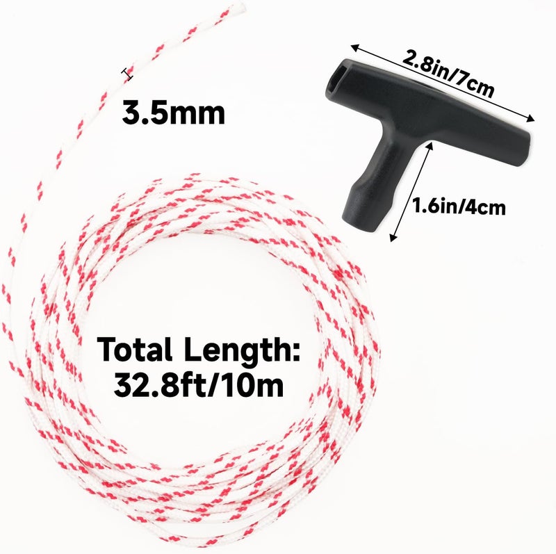 KINGLAKE Pull Cord Rope 3.5mm,32.8ft Pull Start Cord Recoil Starter Rope with 2 Starter Handle,Universal Pull Cord Replacement Lawn Mower Pull Cords for Chainsaw,Lawn Mower,Trimmer Engine - Image 2
